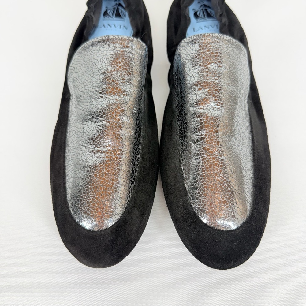 Lanvin Women’s size 38.5 Black Suede Gunmetal Loafers - Picture 4 of 12